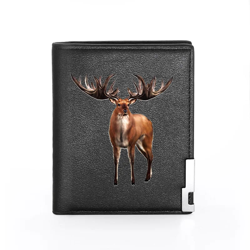 Mysterious Elk Printing Leather Wallet Men Women Billfold Slim