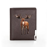 Mysterious Elk Printing Leather Wallet Men Women Billfold Slim