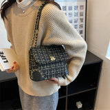 Plaid Woolen Handbag Purse Ladies Shoulder Bag Chain Crossbody