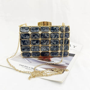 Retro Stone Grain Square Handbag for Wedding Party Clutch