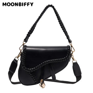 Retro Saddle Bags Shoulder Bags PU Crossbody Leather Tote Bags for Women