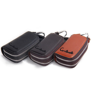 Retro Double Zip Men's Leather Key Holder High Class Key Case