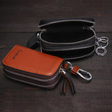 Retro Double Zip Men's Leather Key Holder High Class Key Case