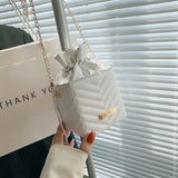 Classic Women Lattice Drawstring Box PU Chain Shoulder Crossbody Bags
