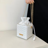 Classic Women Lattice Drawstring Box PU Chain Shoulder Crossbody Bags