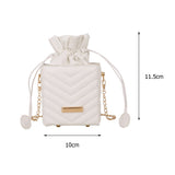Classic Women Lattice Drawstring Box PU Chain Shoulder Crossbody Bags
