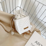 Classic Women Lattice Drawstring Box PU Chain Shoulder Crossbody Bags