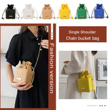 Classic Women Lattice Drawstring Box PU Chain Shoulder Crossbody Bags