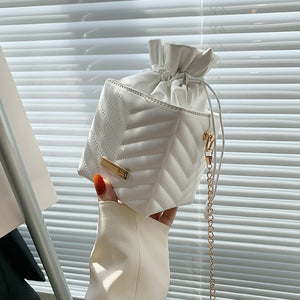 Classic Women Lattice Drawstring Box PU Chain Shoulder Crossbody Bags