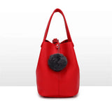 Classic Lady's Handbag Soft PU Metal Button National Style Hair Ball tassel Sing
