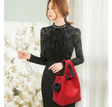 Classic Lady's Handbag Soft PU Metal Button National Style Hair Ball tassel Sing