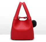 Classic Lady's Handbag Soft PU Metal Button National Style Hair Ball tassel Sing