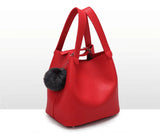 Classic Lady's Handbag Soft PU Metal Button National Style Hair Ball tassel Sing