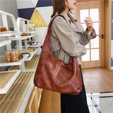 Vintage PU Leather Tote Bag Women Crossbody Handbag