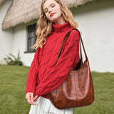 Vintage PU Leather Tote Bag Women Crossbody Handbag