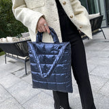 Classic Stitch Space Cotton Shoulder Bag Solid Plaid Handbag
