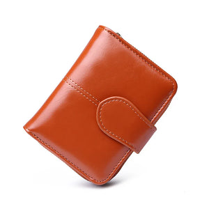 Women Oil Wax Leather Wallets Short Wallet Small Card Bag