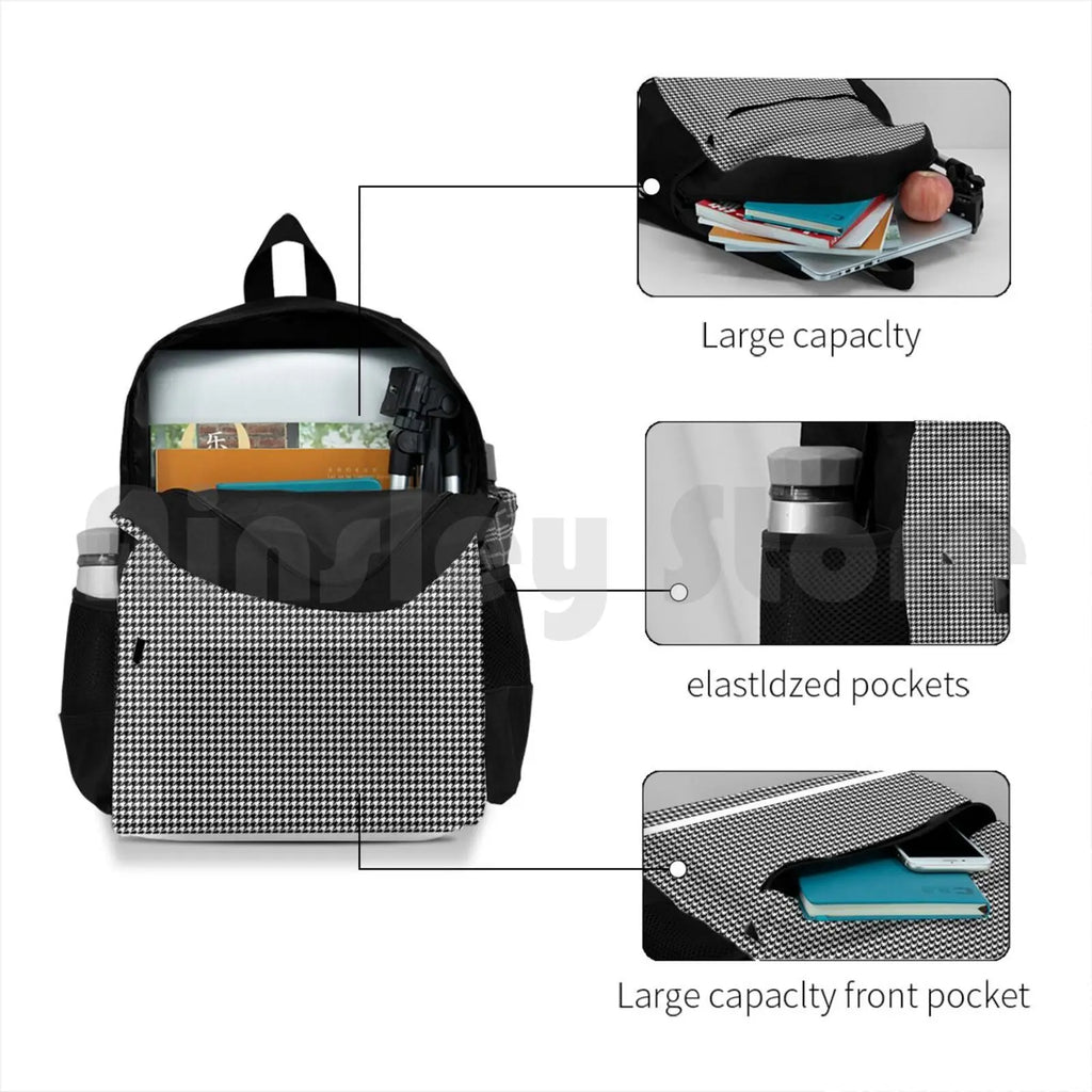 Vintage Houndstooth Outdoor Hiking Backpack Waterproof Camping Travel
