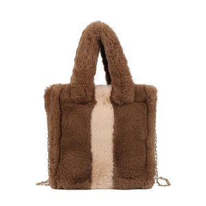 Classic Women Handbag Tote Bags Faux Fur Plush Bucket Bag