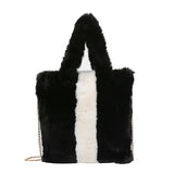Classic Women Handbag Tote Bags Faux Fur Plush Bucket Bag