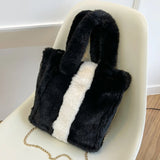 Classic Women Handbag Tote Bags Faux Fur Plush Bucket Bag