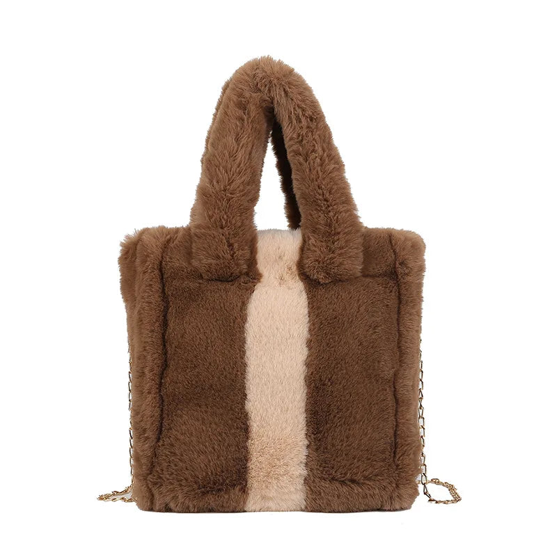 Classic Women Handbag Tote Bags Faux Fur Plush Bucket Bag