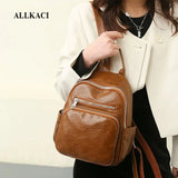 Classic Women PU Backpack Preppy Style Waterproof Shoulder Bag