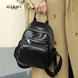 Classic Women PU Backpack Preppy Style Waterproof Shoulder Bag