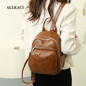Classic Women PU Backpack Preppy Style Waterproof Shoulder Bag