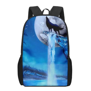 Fierce Wolf 3D Print School Bags 16-inch Kids Backpack Book Bag