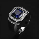 Square Crystal Sapphire Diamonds Ring Men Silver Bague Jewelry