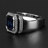 Square Crystal Sapphire Diamonds Ring Men Silver Bague Jewelry