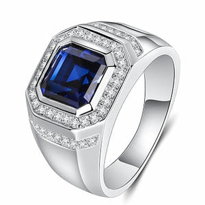 Square Crystal Sapphire Diamonds Ring Men Silver Bague Jewelry