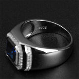 Square Crystal Sapphire Diamonds Ring Men Silver Bague Jewelry