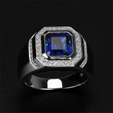 Square Crystal Sapphire Diamonds Ring Men Silver Bague Jewelry