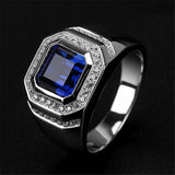 Square Crystal Sapphire Diamonds Ring Men Silver Bague Jewelry