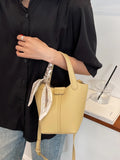 Classical Scarf Bucket Bag Green Pu Leather Shoulder Crossbody Tote Bag