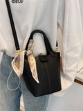 Classical Scarf Bucket Bag Green Pu Leather Shoulder Crossbody Tote Bag
