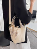 Classical Scarf Bucket Bag Green Pu Leather Shoulder Crossbody Tote Bag