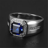 Square Crystal Sapphire Diamond Men's Silver Ring