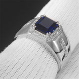 Square Crystal Sapphire Diamond Men's Silver Ring