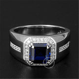 Square Crystal Sapphire Diamond Men's Silver Ring