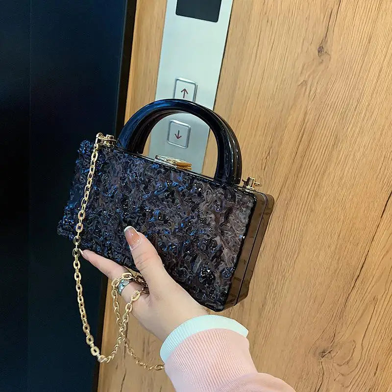 Clear Acrylic Evening Bag Top Handle Clutch Crystal Hand