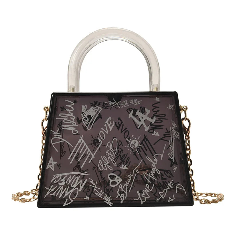 Clear Acrylic Jelly PVC Bag Trapezoid Box Transparent Handle Crossbody Bags