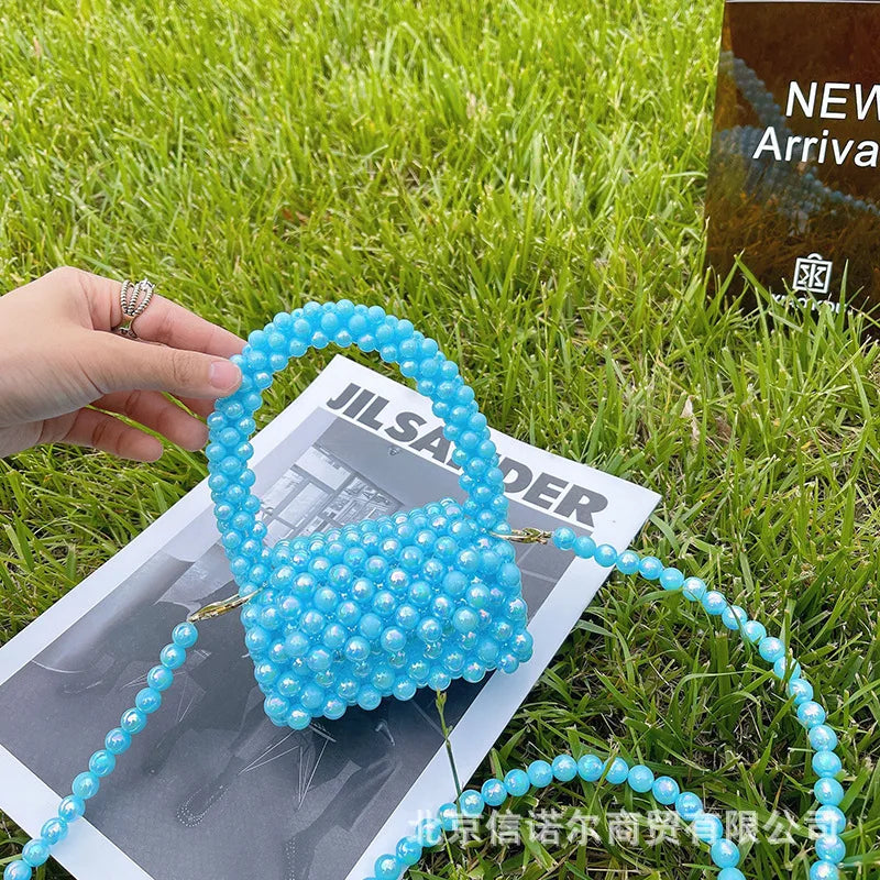 Clear Colored Crystal Beaded Shoulder bags Women Beads Small Clutch Handbag