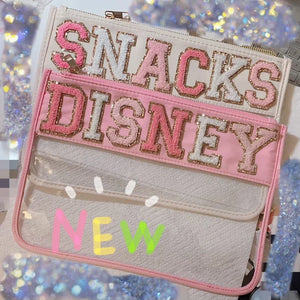 Clear Nylon Cosmetic Bag with Glitter Varsity Letter Patches
