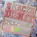 Clear Nylon Cosmetic Bag with Glitter Varsity Letter Patches