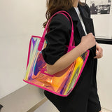 Clear Shoulder Bag Waterproof Tote Bag PVC Transparent Handbag Large Capacity