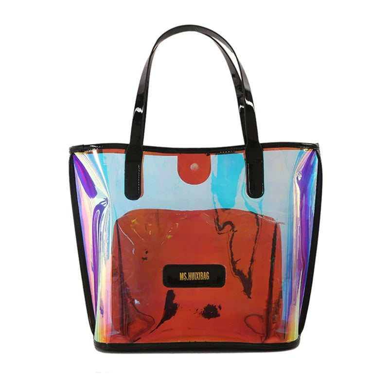 Clear Shoulder Bag Waterproof Tote Bag PVC Transparent Handbag Large Capacity