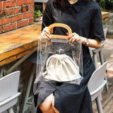 Clear PVC Handbag Women Beach Bag Wooden Handle Tote Handbags
